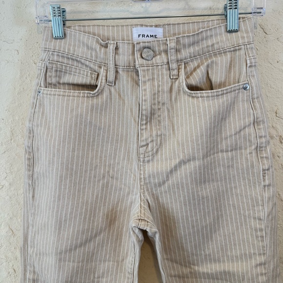 Frame Le Jane Crop Striped Straight Leg High Rise Sand 26 - Picture 7 of 9
